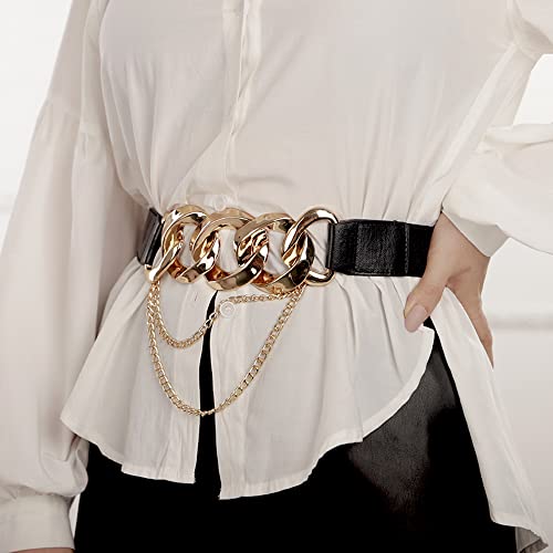 Wiwpar Boho Women's Wide Stretchy Cinch Belt Vintage Stretchy Waistband Fashion Ladies Belts for Women Dresses(black)2