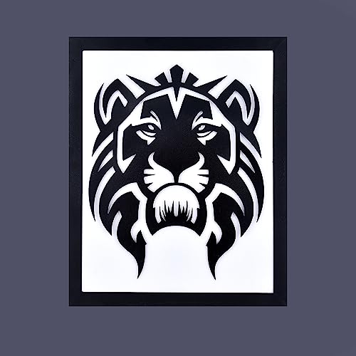Image of METSY Stylish Wall Decor Graphical Lion Face Art with led Light Made of Metal Sheet, Crafted with Laser Cutting, Black Powder Coated,for Living Room, Kid's Room, Bedroom, Hallway (White Shade)