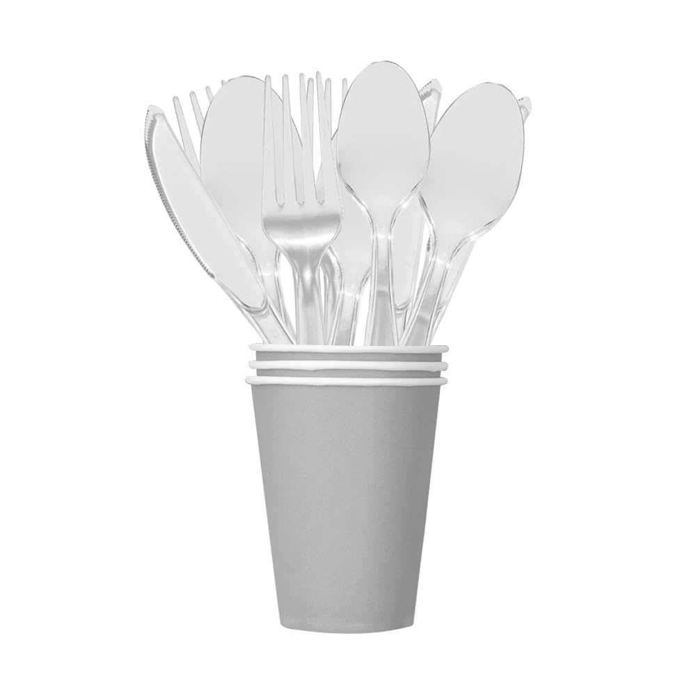Venuscello® 150 x Clear Plastic Cutlery Set - 50 Spoon / 50 Fork / 50 Knife - Reusable & Washable, Heavy Duty Cutlery, Long Table Spoon - Ideal for Birthday, Parties, Camping & Catering