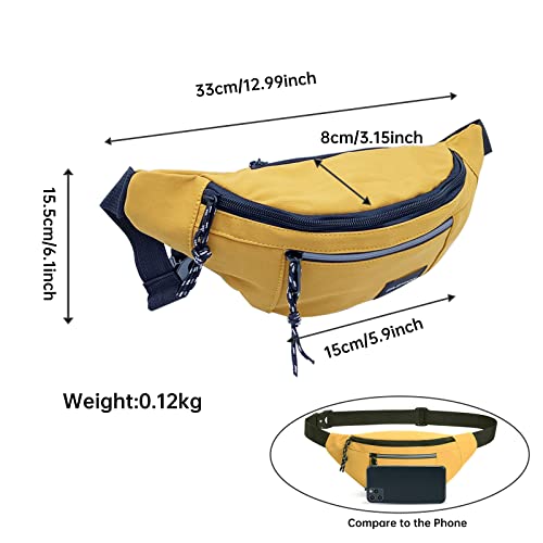 Long Keeper Waist Fanny Pack for Women Men Waterproof Bum Bag Dog Walking Running Hiking Waist Packs with Adjustable Belt for Sport Travel Outdoor A-Yellow - Image 2