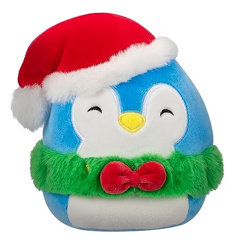 Image of Squishmallows Original 7.5-Inch Puff the Blue Penguin with Green Wreath Small-Sized Ultrasoft Plush