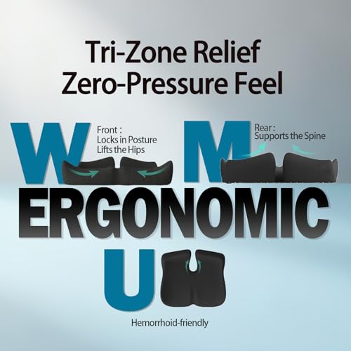 Image of Extra Large Seat Cushion for Sciatica & Tailbone Pain - Pressure Relief Coccyx Cushion for Office Chair, Car Seat, Wheelchair, and Long Sitting - Sciatica Pain Relief Pillow