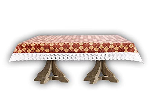 Image of The Furnishing Tree Waterproof PVC Rectangle Shaped 8 Seater Table Cover WxL 60x108 inches Counterchange Pattern Brick with White Border lace