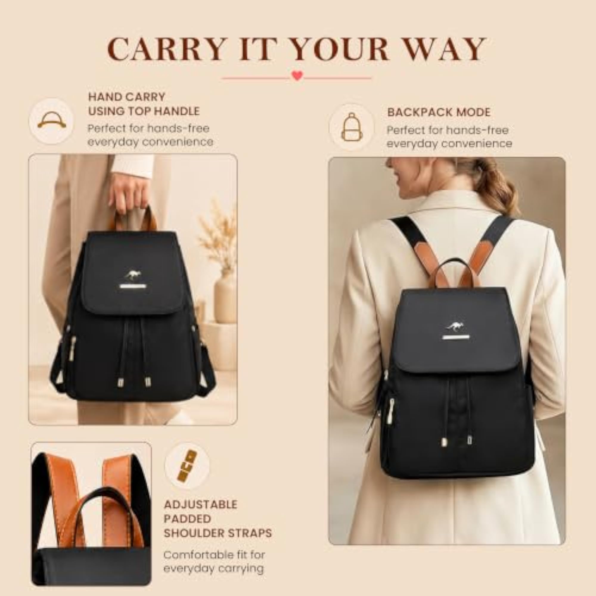 Stylish Women's Flap Backpack with Drawstring Closure