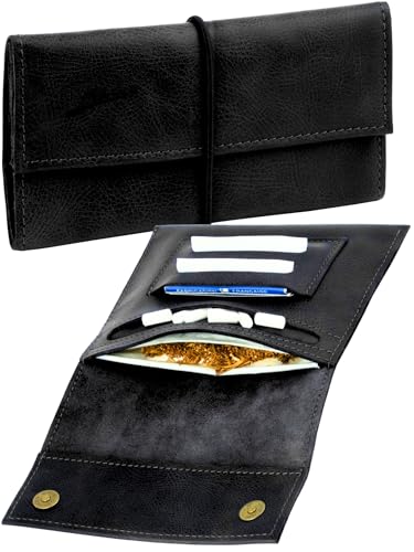 Simaru Handgefertigte Tabaktasche aus italienischem Leder Weiches Leder hergestellt in der EU Ideale Drehertasche mit Band & Magnet Einzigartiges Design