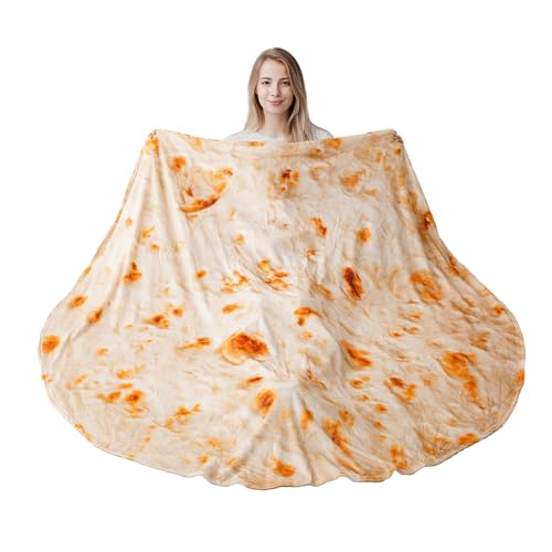 BATTILO HOME Burritos Tortilla Blanket for Adult and Kids Funny Soft Flannel Taco Blankets Novelty Giant Realistic Food Blanket for Kids Child Dog Diameter 47 inch