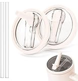 TIZHJOZI Flip Straw Lid Replacement for Stanley Quencher 30 OZ Tumbler - 2Pcs Leak Proof Cup Lids with Straw, Spill Proof Tumbler Cover Compatible with Stanley Cup Accessories, Cream