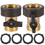 2 Pack Garden Hose Shut Off Valve, Easy Grip Rubber Handle, 3/4' Heavy Duty Solid Brass Fittings Water Hose Shutoff Valve with 4 Pcs Hose Washers