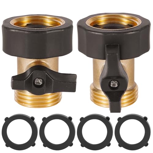 2 Pack Garden Hose Shut Off Valve Easy Grip Rubber Handle 3/4 Heavy Duty Solid Brass Fittings Water Hose Shutoff Valve with 4 Pcs Hose Washers