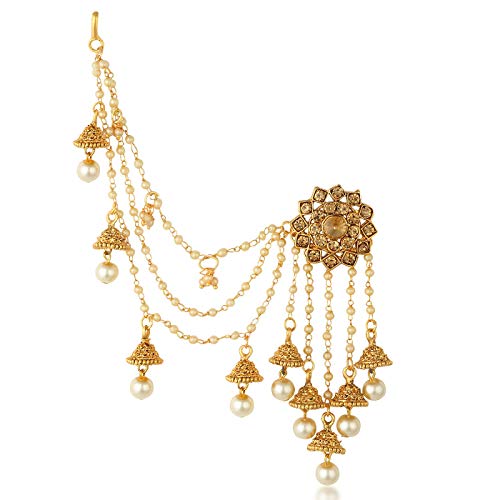 Image of Sukkhi Traditional Brass Gold Plated Wedding Jewellery Bahubali Inspired Long Chain Jhumki Earrings for Women