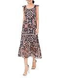 Lamer Floral Flutter Sleeve Ruffle Square Neck Flared Maxi Midi Dress, Vintage Floral, XXL