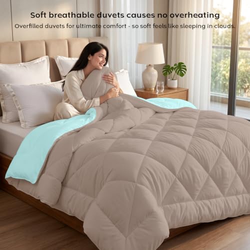 Image of AYKA Reversible Comforter 220 GSM Microfiber Reversible AC Comforter /Blanket for Winter /Quilt /Duvets for King Size Double Bed Comforter (90 * 100, Taupe & Aqua)| TC - 220