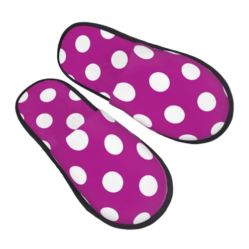 Purlpe And White Polka Dot Print Women Slippers Home Furry Shoes Keep Men Couples Shoes Warm For Women-2