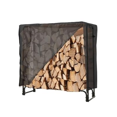 Danrelax 4ft Firewood Rack Outdoor with Cover, Wood Storage Rack for Fire log and Firewood, 600D Oxford Fabric Water-Resistant Cover, for Fireplace Indoor, Patio, Courtyard, Black