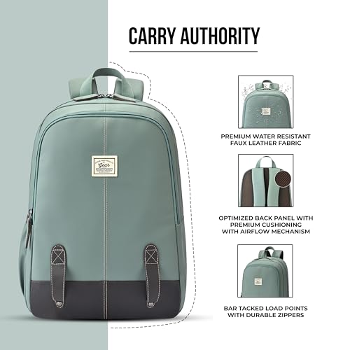 Image of Gear Eco Classic 16 inch /20L Medium Water Resistant Faux Leather Daypack | Casual Backpack | Travel Bag for Men /Women (Pista Green - Brown)