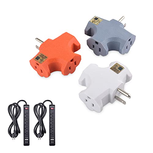 Cable Matters 2-Pack 6 Outlet Surge Protector Power Strip With Usb, 8 Ft Long Extension Cord In Black & Ul Listed 3-Pack 3 Way Plug Adapter, In Multiple Colors #TOP13