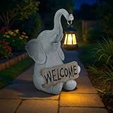 OOSTONEE Solar Garden Decor Welcome Elephant Statue, Solar Yard Decorations Lawn Ornaments, Unique Outside Decor for Porch, Elephant Gifts Gift for Mom Birthday