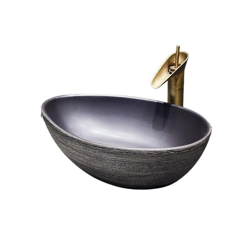 Lavabos sobre encimera Inicio Baño Inodoro Lavabo Cerámica Arte Vintage Lavabo con Grifo y Desagüe Encimera baño