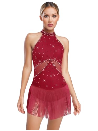 Oyolan Vestido Lentejuelas De Baile Latino para Mujer...