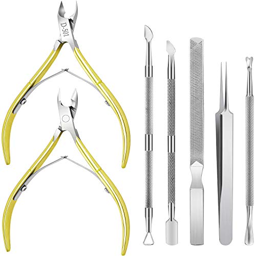 7 PCS Cuticle Trimmer Nipper Tools Set, Professional Grade Stainless Steel Cuticle Nippers with Cuticle Pusher Tools Kit for Manicure & Pedicure at Home/Spa/Salon
