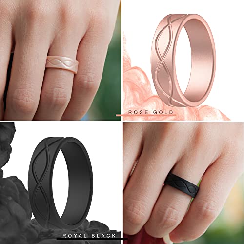 ThunderFit Silicone Wedding Bands for Women, Infinity Design 6mm Wide 1.8mm Thick - 1/4/7 Variety Multipack3