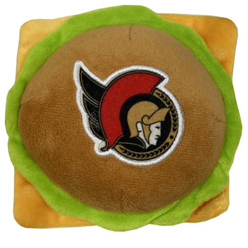 Pets First NHL Ottawa Senators Crinkle Fine Plush Dog & Cat Squeak Toy - Cutest STADIUM HAMBURGER Plush Toy for Dogs & Cats with INNER SQUEAKER & Beautiful Hockey Team Name/Logo