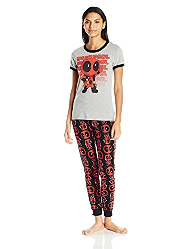Marvel Women's Deadpool Kawaii T-Shirt and Jogger Set, Heather/Black, Medium