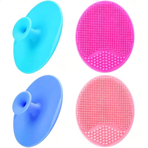 Image of Silicone Facial Cleansing Brush - 4 Pack Face Scrubber & Exfoliator for Deep Cleaning, Soft Brush, Blackhead & Acne Pore Care