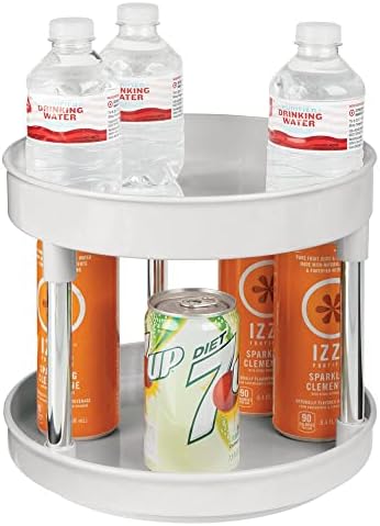 mDesign Set of 2 Lazy Susan Spice Rack  2-Tier Kitchen Storage Unit with Rotatable Shelving Made of Plastic  Perfect for Use as Condiment Holder, Spice Rack and More  Light Grey/Chrome