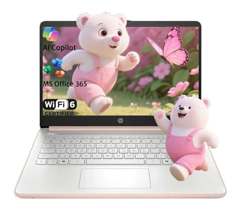 Image of HP Stream 14 Inch Laptop for Student, Intel Celeron N150 (>N4020), 8GB RAM, 128GB UFS, Microsoft 365 with 1TB Cloud Storage, 720p Webcam, Windows 11 S, Long Battery Life, with 5ave Kit, Rose Gold