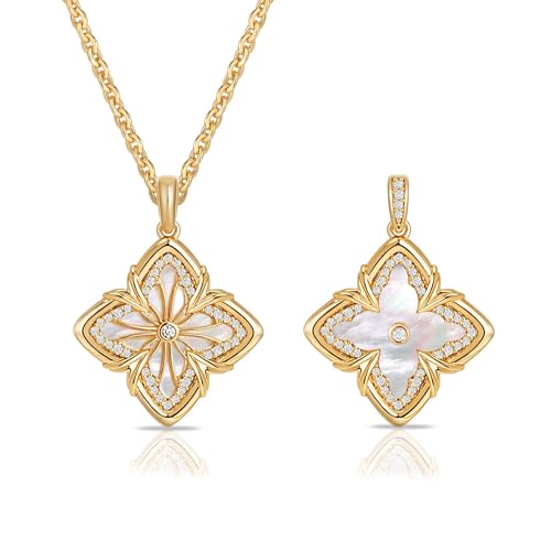 MEVECCO Gold Four Leaf Clover Necklace for Women 14K Gold Plated Clover Pendant Necklace With Diamond Fashion Lucky Clover Tiger's Eye Stone Necklace for Jewelry Gift