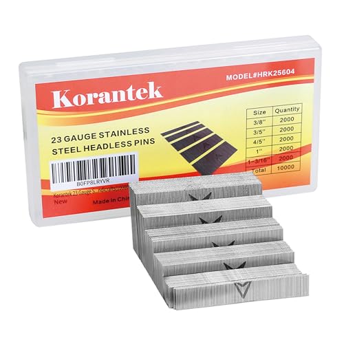 Korantek 23 Gauge Stainless Steel Pin Nails, Headless Pinner Nails (3/8