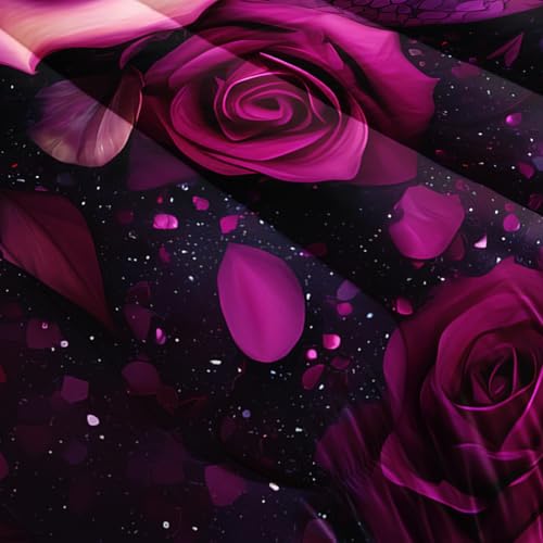 Image of AILONEN Soft Twin Comforter Set, 3-Piece Pink Rose Dragonfly Print Bedding Set,Purple Glitter Heart Flower Comforter with 2 Pillowcases