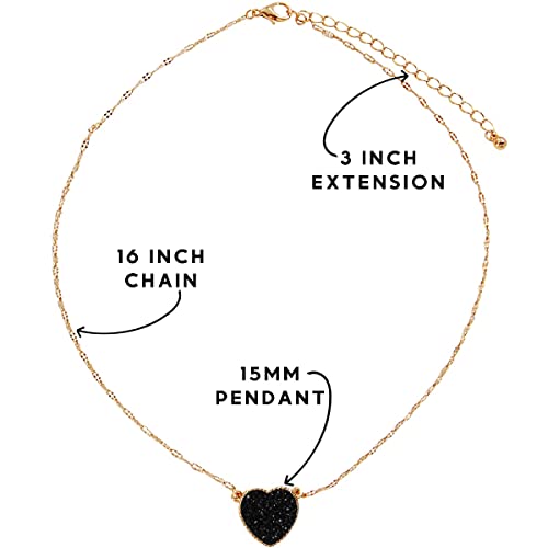 Humble Chic NY Heart Pendant Necklace for Women with Sparkly Simulated Druzy Stone - Gold, Silver, or Rose Gold Tone Chain - 16" with 3" Extender4