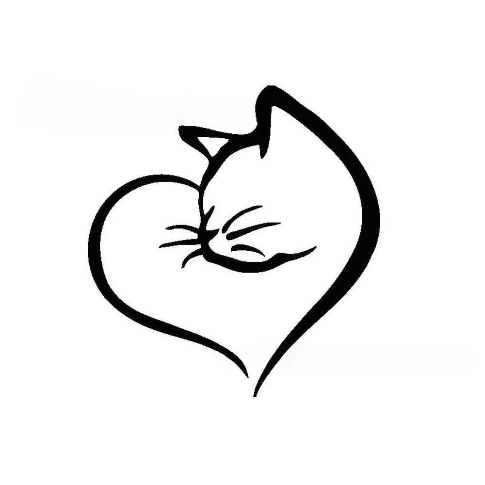 Waterproof Cat Heart Car Sticker PVC Auto Decor for Rear Windshield(Black)