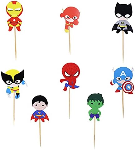 Confetti 24pc Cartoon Superhero Cupcake Topper for Kids Birthday Party Cake Decoration Supplies Super Heroes Cupcake Toppers Cupcake Toppers/Super Heroes Party Supplies/Superheroes Inspired