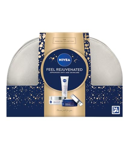 NIVEA Feel Rejuvenated Advanced Anti-Age Skincare Gift Set, Women's Gift Set Includes Anti-Age Day Cream, Night Cream and Eye and Lip Contour Cream