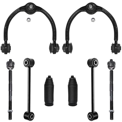Image of Detroit Axle - 8pc Front Control Arms Kit for 2005-2010 Jeep Grand Cherokee 2006-2010 Commander, 2 Upper Control Arms with Ball Joint 2 Outer Tie Rods 2 Inner Tie Rods 2 Tie Rod Boots Replacement
