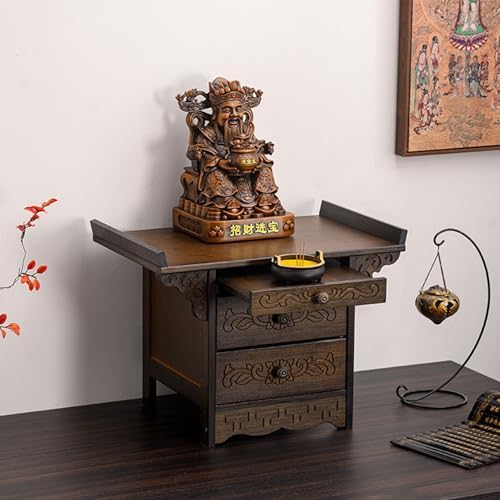 Small Buddhist Altar Table for Relaxation & Display, Wooden Pedestal for Buddha Statue, Home Shrine Furniture, Temple Decor, 70x33cm (27.6x13in) - Brown