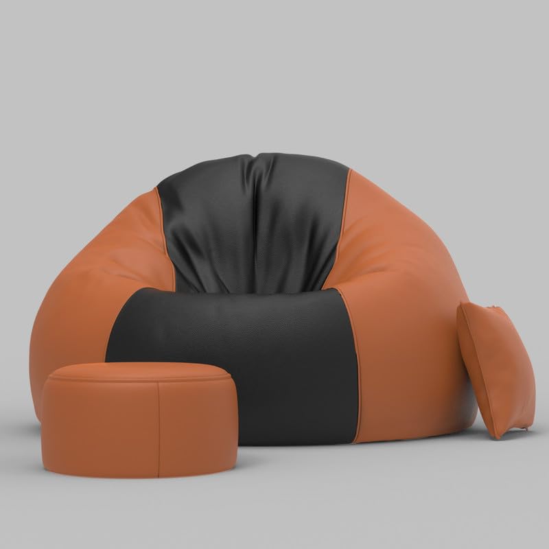 Image of Biggie Bean Bag 7XL Bean Bag Chair with Beans Filled - The Classics Bean Bag Sofa - Combo Set-Styled for Elegance with Free Cushion & Footrest (Matching Color : Yfovo Black Tan-Brown)