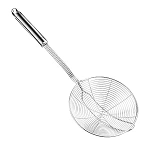 Steel Spider Strainer Skimmer Ladle, Strainer Spider Skimmers for Kitchen Cooking and Frying, Premium Strainer Spoon Diameter: 5.4Inch, Total Length: 15.4Inch