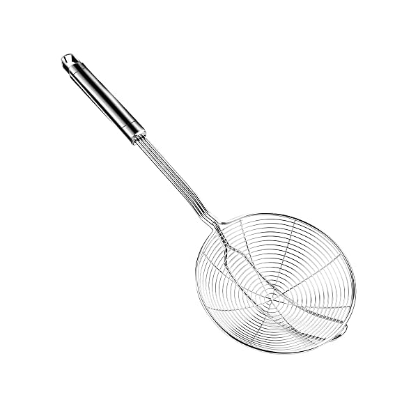 Aettechgd Steel Spider Strainer Skimmer Ladle, Strainer Spider Skimmers for Kitchen Cooking and Frying, Premium Strainer Spoon Diameter: 5.4Inch, Total Length: 15.4Inch