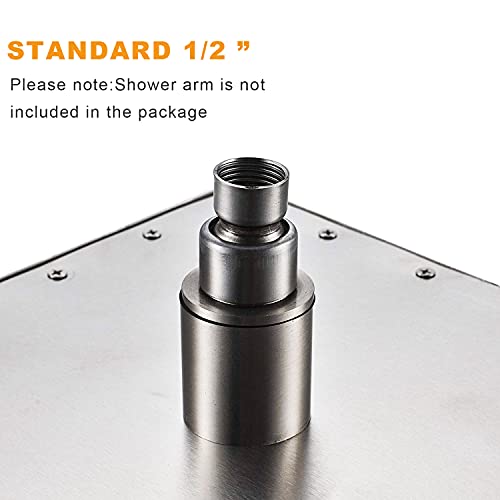 Neierthodore 12" Led Square Rainfall Shower Head Brushed Nickel Top Sprayer Shower Head Wall/Ceiling Mounted #TOP3