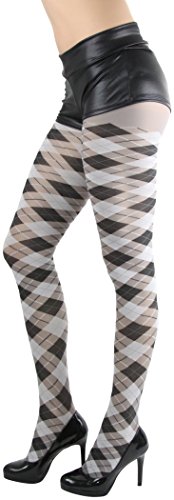 Image of ToBeInStyle Women's Argyle Checkered Diamond Rhombus Net Opaque Sheer Tights Pantyhose