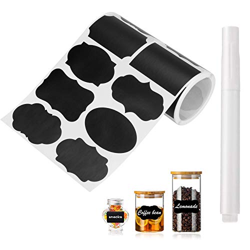 250 piezas pegatinas de pizarra, etiquetas negras impermeables con marcas de tiza, autoadhesivas, pegatinas de letras para tarros, tarros de condimento de cocina, mermeladas, botellas, carpetas