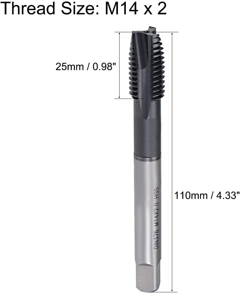 XYWHPGV Spiral Point Tap M14 x 2, H2 Ground Threads, 6542 High Speed Steel, TICN Coated Finish, Round Shank with...(d9bbd 420d3 5575a 36362 ecfa7 3f294