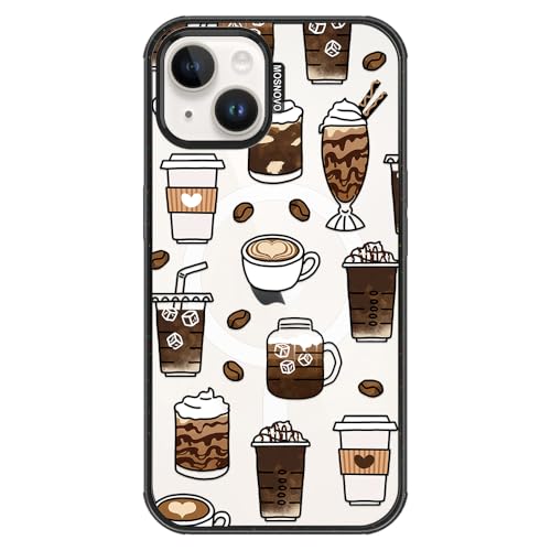 MOSNOVO Magnetische Hülle für iPhone 13 / iPhone 14, 3m Militärstandard-Schutz, Kompatibel mit MagSafe, Stoßfeste HandyHülle für iPhone 14 - Kaffee - Transparent Schwarz