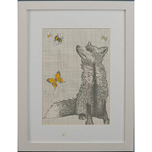 Impression encadrée renard multicolore tableau bois verre blanc