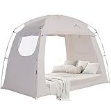 Bed Tent for Indoor Portable Light Reducing Twin Size Canopy Tents Breathable Lightweight Private Space Tent for Bed（Beige）