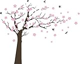 BDECOLL Adhesivo mural para habitación infantil, pegatinas, decoración para el cuarto del bebé, árbol de ciruelo - cherry birlds (Brown)